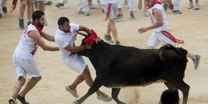 Madrid - Fünf Verletzte bei Stierhatz in Pamplona