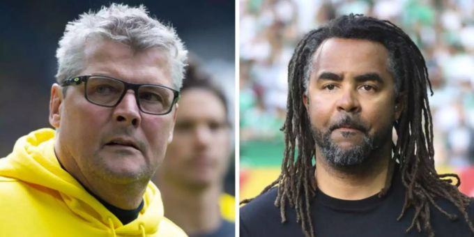Die beiden Ex-BVB-Profis Norbert Dickel (57) und Patrick Owomoyela (39) fielen während einer Übertragung im Vereins-TV mit schlimmen fremdenfeindlichen Aussetzern negativ auf. Norbert Dickel BVB Owomoyela