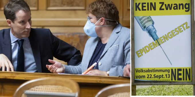 Thomas Aeschi (links) stimmte 2012 im Parlament gegen das neue Epidemiengesetz und kämpfte nach Zustandekommen des Referendums gegen die Vorlage. Coronavirus SVP