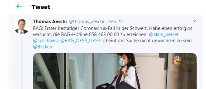 Verstopft die Hotline mit unnützen Anrufen: Thomas Aeschi coronavirus