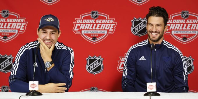 Roman Josi, rechts, und Nino Niederreiter spielen beide in der NHL für die Nashville Predators. NHL Niederreiter Josi