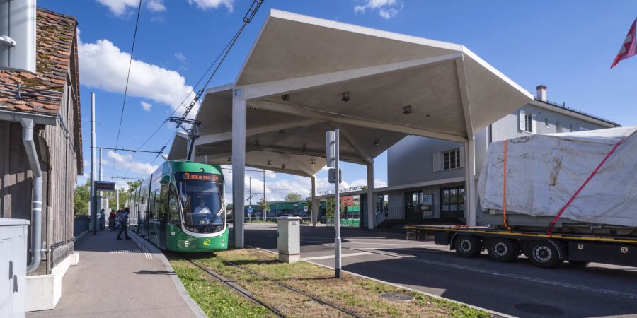 Die Tramlinie 3 in Basel an der Grenze zu Frankreich. Die Tramlinie wurde 2017 bis ins französische St. Louis verlängert.