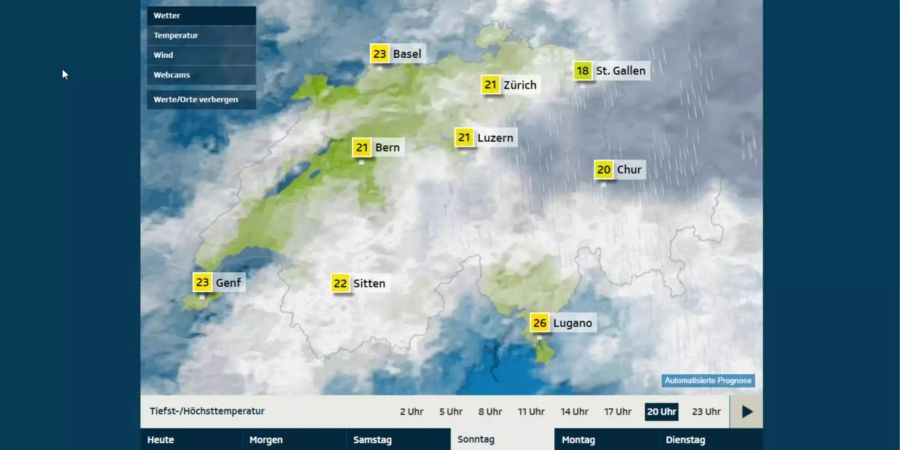 Bis am Sonntagabend sollen die Gewitter langsam abnehmen – am Montag sind sie schliesslich ganz weg.