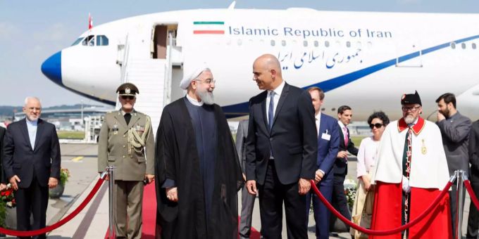 Bundespräsident Alain Berset hat am Montag den iranischen Präsidenten Hassan Rohani empfangen. Bundespräsident Alain Berset hat am Montag den iranischen Präsidenten Hassan Rohani empfangen.