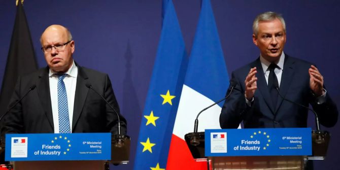 Peter Altmaier und Bruno Le Maire an einer Pressekonferenz in Paris.