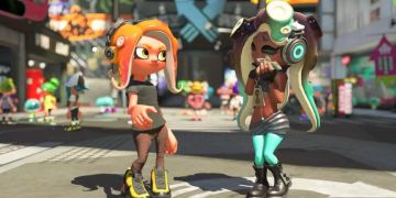 Zwei Charaktere aus Splatoon unterhalten sich.