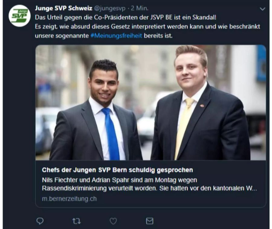 Die Junge SVP nimmt Stellung zum Urteil.