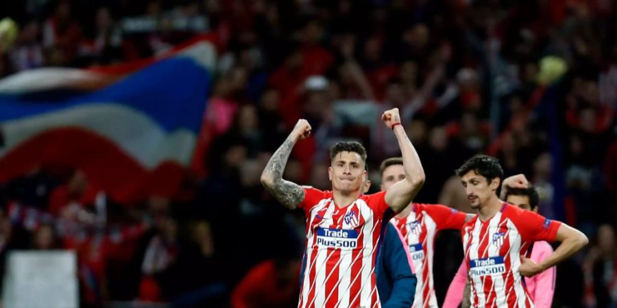 Die Spieler von Atlético Madrid feiern den Finaleinzug in der Europa League