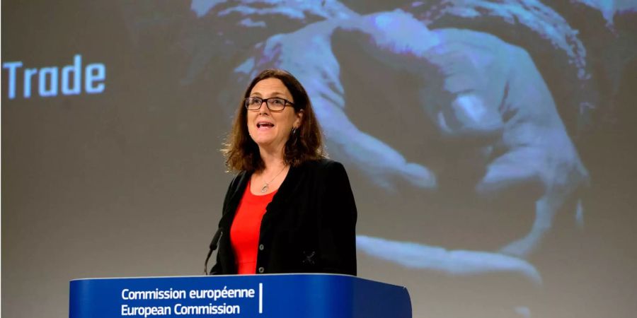 EU-Handelskommissarin Cecilia Malmström spricht auf einer Medienkonferenz im EU Parlament in Brüssel.