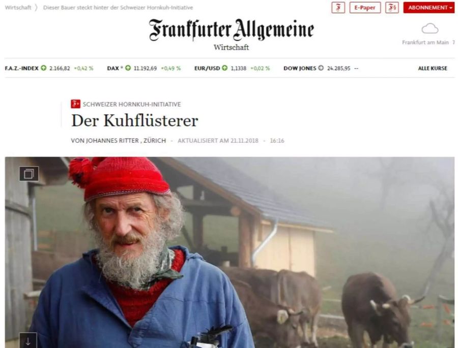 Die FAZ bezeichnet Armin Capaul als Kuhflüsterer.