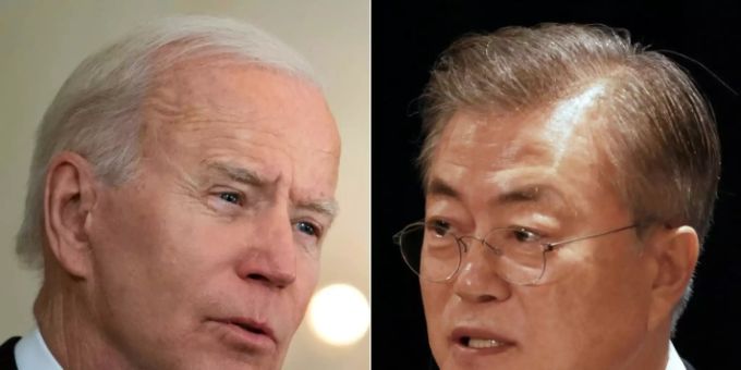 Biden (l.) und Moon Biden (l.) und Moon