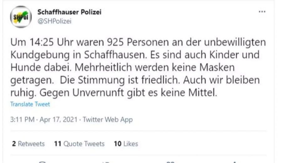 Schaffhausen Polizei Demonstration Twitter