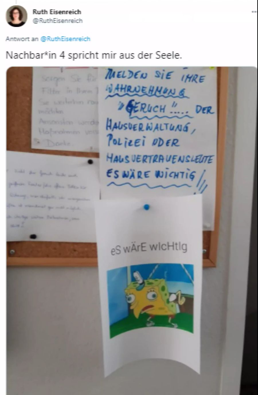 Bewohner 4 macht sich mit einem SpongeBob-Bild über Bewohner 3 lustig.