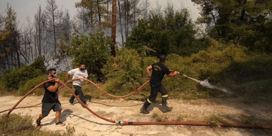 Bewohner helfen Einsatzkräften in Griechenland bei der Bekämpfung der Flammen.