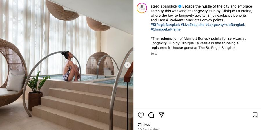 Instagram Post einer asiatischen Frau im Wellnessbereich.