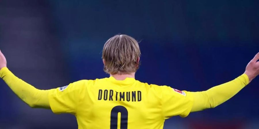 Hat den früheren Bundestrainer Jürgen Klinsmann beeindruckt: Dortmunds Erling Haaland. Foto: Jan Woitas/dpa
