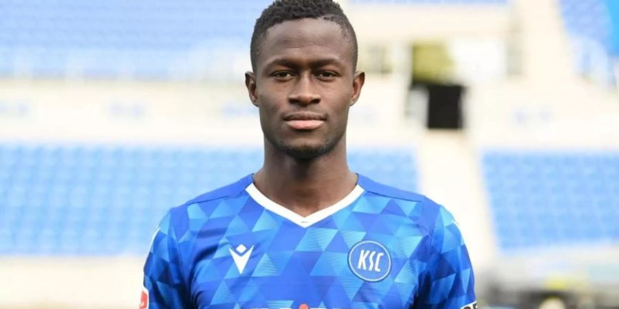 Fällt für den KSC wegen eines positiven Corona-Tests aus: Babacar Gueye. Foto: Uli Deck/dpa