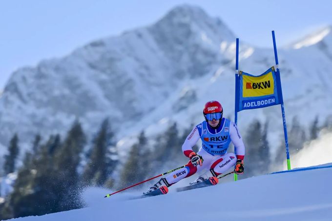 Lioc Meillard im Einsatz beim Weltcup in Adelboden. Loic Meillard