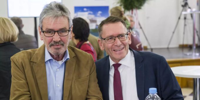 Die beiden bisherigen Solothurner Ständeräte: Roberto Zanetti (l., SP) und Pirmin Bischof (r., CVP). roberto zanetti pirmin bischof