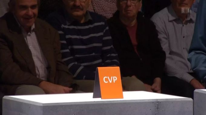 Die CVP wurde in der SRF-Arena von einer kleinen Tafel vertreten. SRF