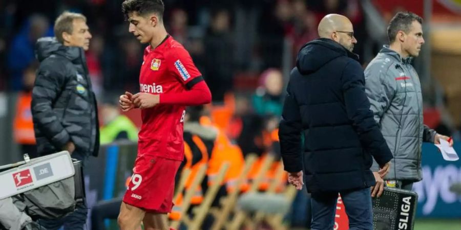Wurde bei seiner Auswechselung gegen Hertha mit Pfiffen bedacht: Leverkusen-Youngster Kai Havertz. Foto: Rolf Vennenbernd/dpa