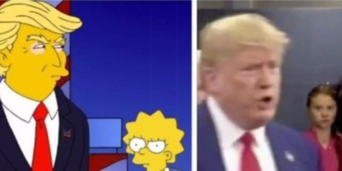 Lisa alias Greta mit bösem Blick in Richtung US-Präsident Donald Trump. Der Vergleich geht viral. Donald Trump Simpsons