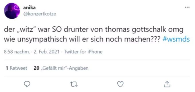 Ein Zuschauer fand den Witz gar nicht lustig. gottschalk