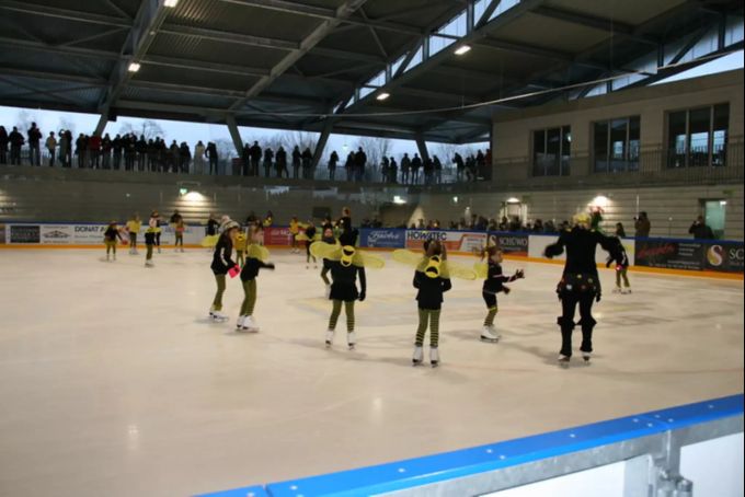 Schaulaufen 2019 in der neuen Eishalle des Schüwo Parks Wohlen: die Kinder (1. Sternli) als Biene Maya. Eislaufclub Wohlen