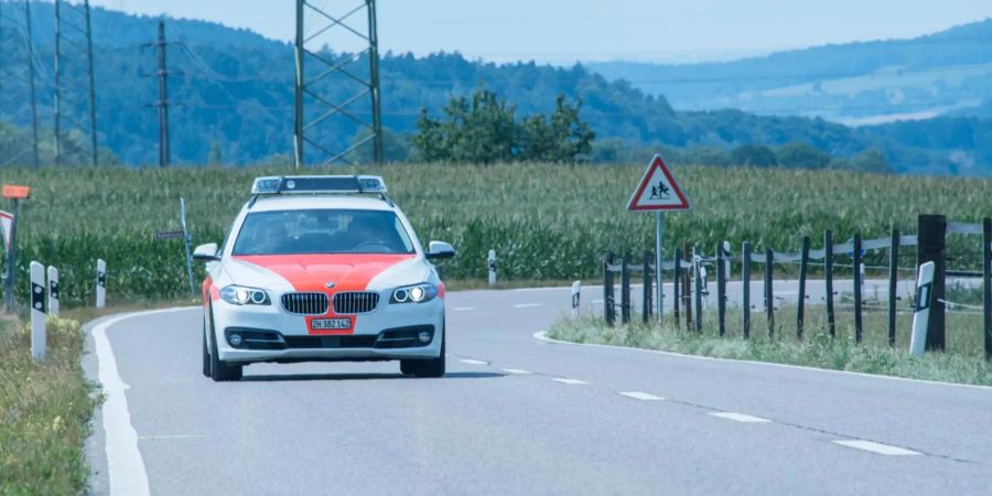 Ein Patrouillenfahrzeug auf Überlandstrasse.