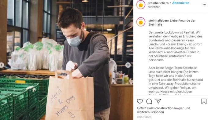 Die Steinhalle Bern wird zur Take-away-Produktionsküche. Steinhalle
