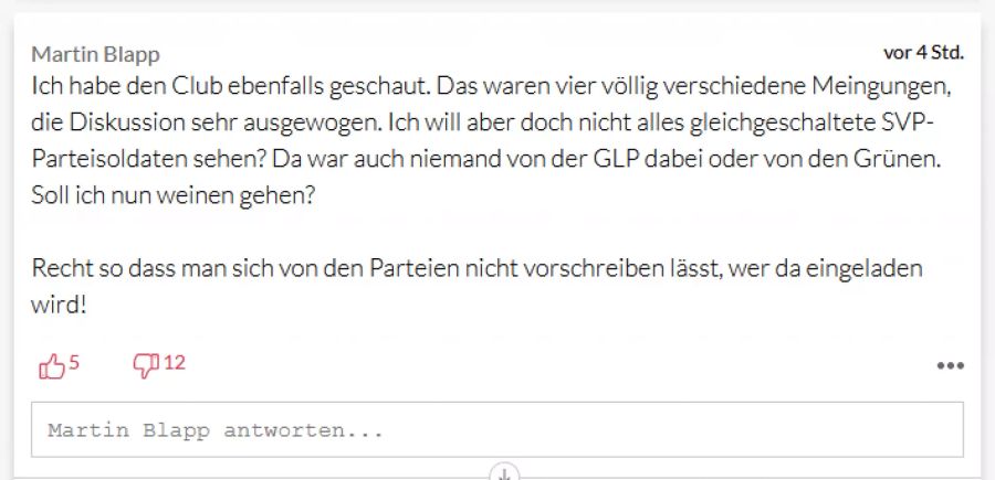 Dieser Leser hat die Diskussion als konstruktiv und ausgewogen erlebt. Die SVP vermisste er nicht.