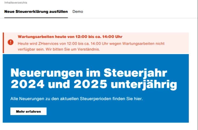 Bis am Montag um 14 Uhr können Zürcherinnen und Zürcher online keine Steuererklärung ausfüllen.