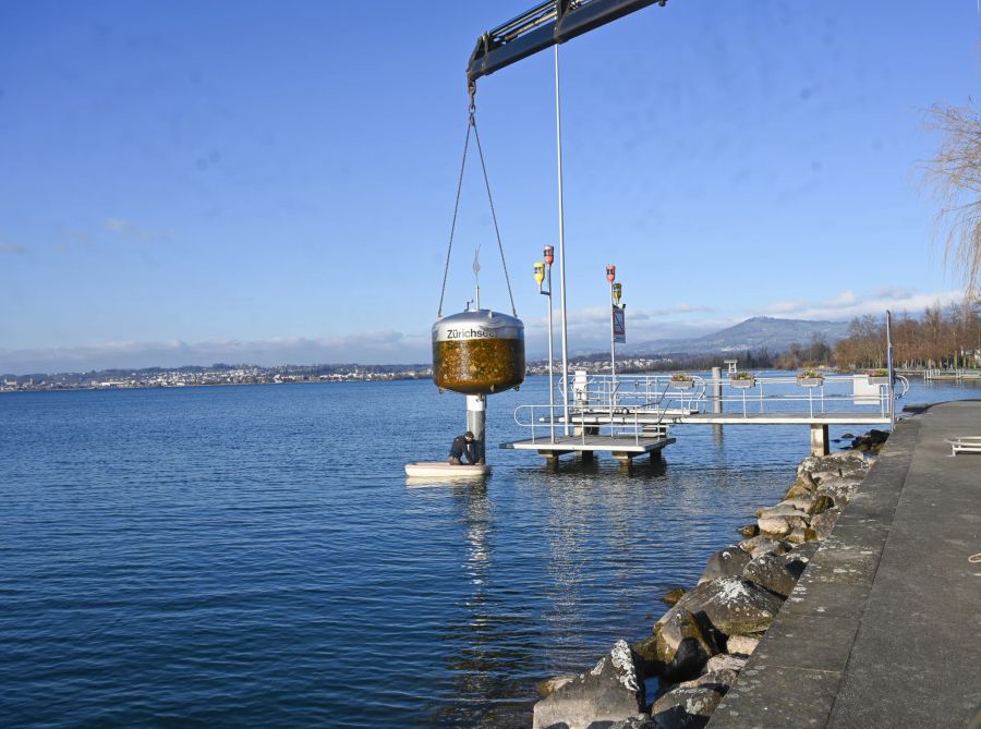 Der Tank wird aus dem Wasser geholt.