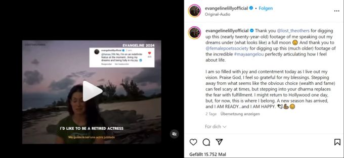 Evangeline Lilly träumte schon 2016 vom Hollywood-Ruhestand. Evangeline Lilly Schauspielerin Statement