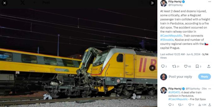 In Tschechien kollidierte ein Nachtzug mit einem Güterzug. Tschechien