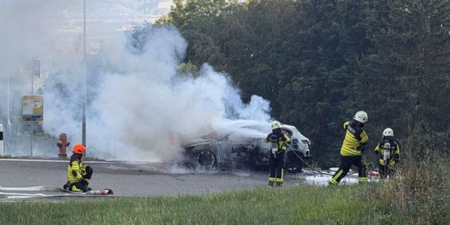 Die Feuerwehr löschte das brennende Auto.