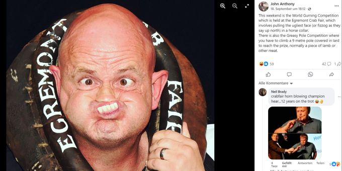 Diese Grimasse schnitt einer der Teilnehmer der «World Gurning Championship». grimassen wettbewerb