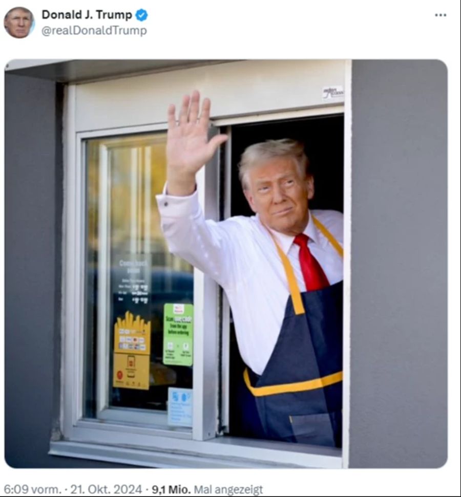 Donald Trump bediente in der McDonald's-Filiale unter anderem Kunden am Drive-through-Schalter.