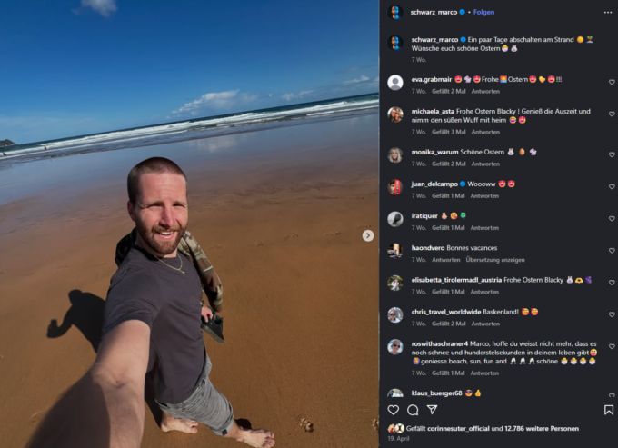 Marco Schwarz genoss Ostern am Strand. Marco Schwarz