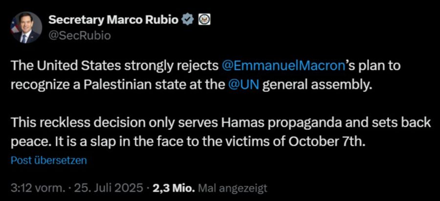Rubio Twitter Palästina Macron