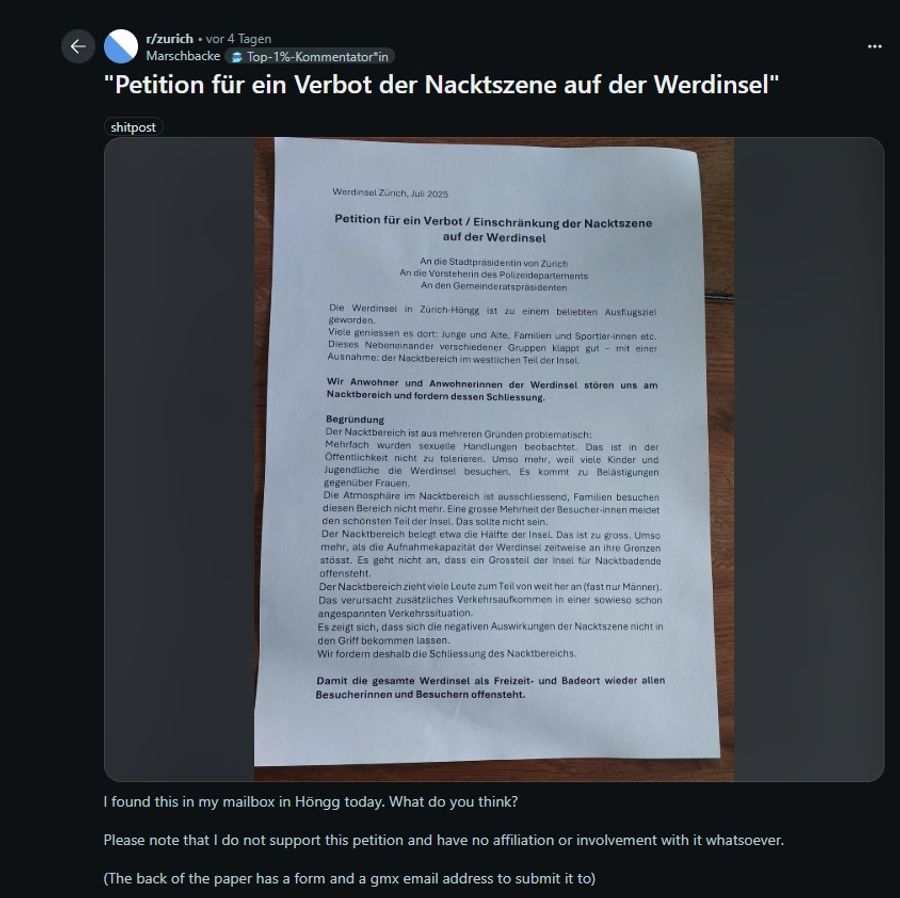Reddit Petition Werdinsel