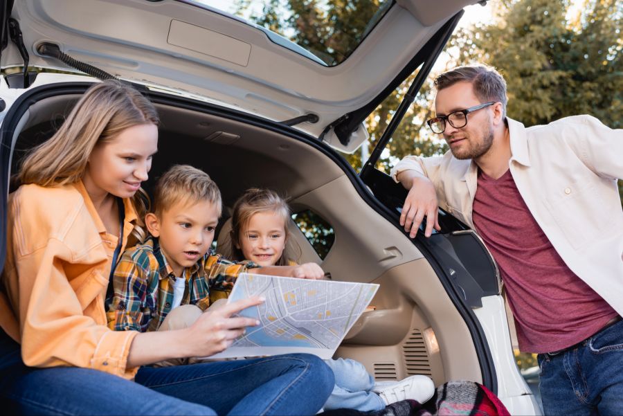 Familie, Kinder, Eltern, Stadtkarte, Auto