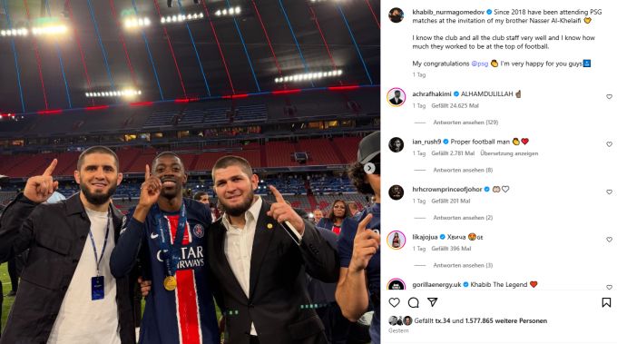 Khabib Nurmagomedov posiert in München mit Ousmane Dembélé. khabib nurmagomedov