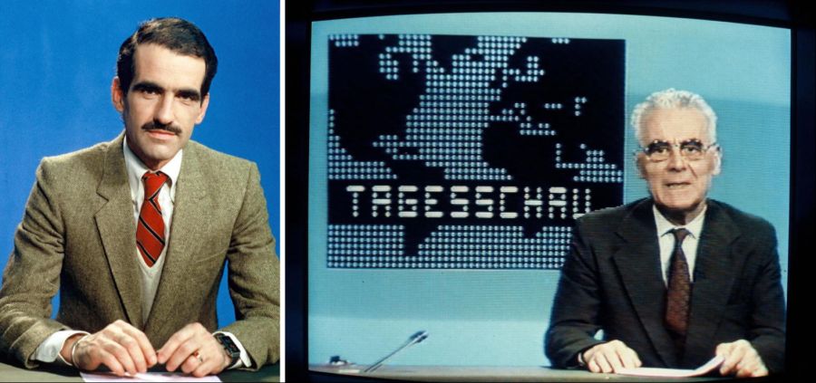 Koryphäen der Tagesschau aus vergangenen Zeiten: Peter Achten (links), Moderator und Produzent von 1975 bis 1986, und Paul Spahn, Tagesschau-Sprecher von 1959 bis 1985.