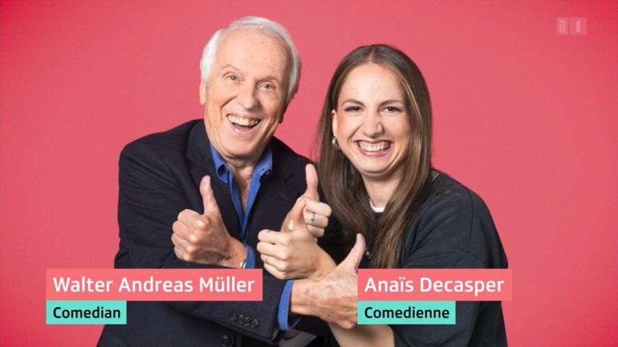 Walter Andreas Müller und Anaïs Decasper traten bei SRF als Rateteam an. Beim Verkehrsthema zeigt WAM, wie schnell ihn Tempo-50-Bremser hässig machen.