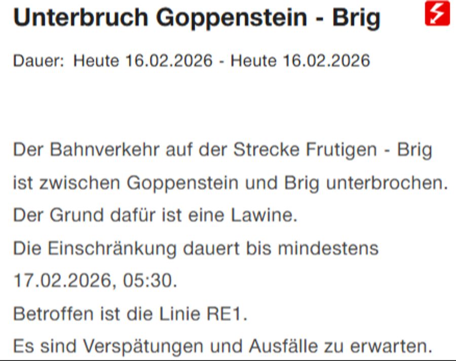 Lawine Goppenstein Zugentgleisung