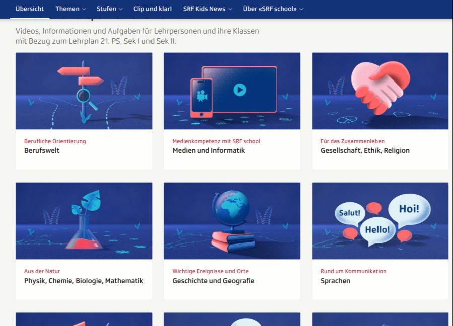 Auf der Website von SRF bietet das Medienhaus Schulen ein Angebot, das speziell für den Unterricht konzipiert ist.
