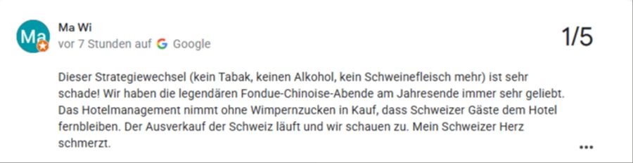 Sein Schweizer Herz schmerze, äussert dieser Gast.