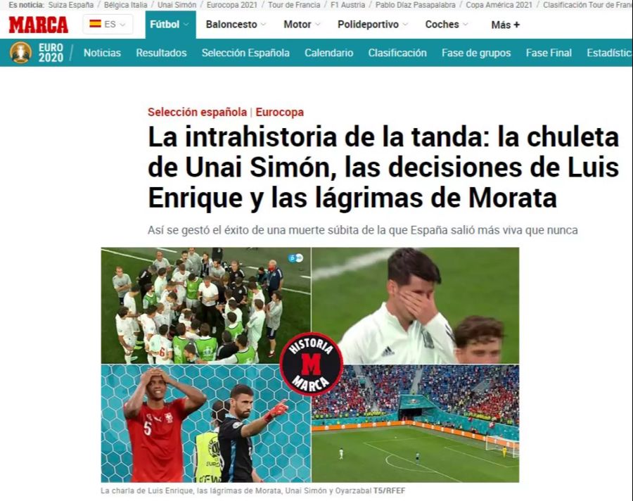 Die Sportzeitung «Marca» vergleicht das Penaltyschiessen gegen die Schweiz mit dem Penaltyschiessen gegen Italien an der EM 2008. Damals parierte nämlich Iker Casillars zwei Schüsse.