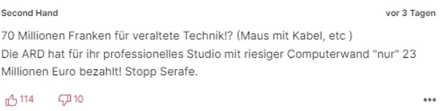 Dieser Leser benutzt auch den Begriff «Secondhand» und vergleicht die Kosten mit jenen der ARD.